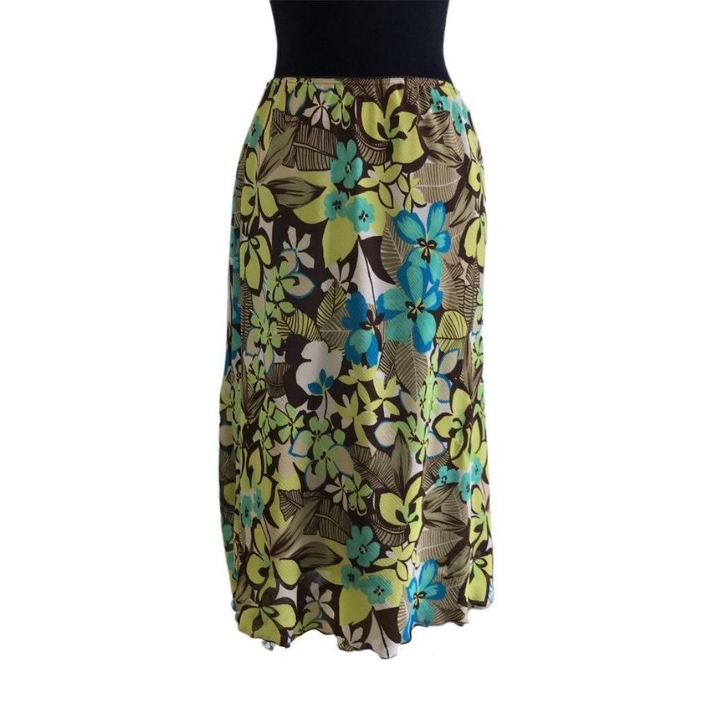 biyaycda Pull-On Multicolor Floral Pull On Midi Skirt  - Sz L